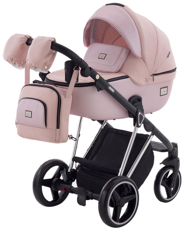 Коляска 2 в 1 Adamex Mimi Polar (Chrome) CR448 персиковый - розовая (пудра) кожа (выдавленная точка)