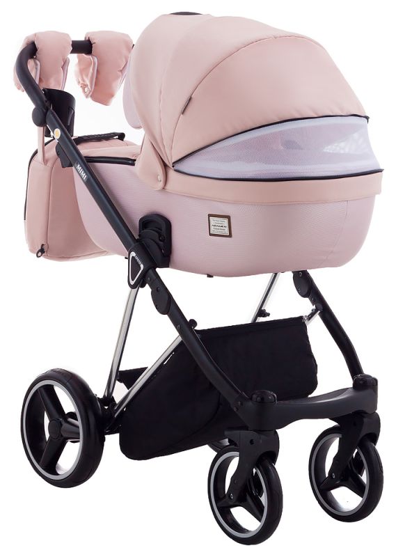 Коляска 2 в 1 Adamex Mimi Polar (Chrome) CR448 персиковый - розовая (пудра) кожа (выдавленная точка)