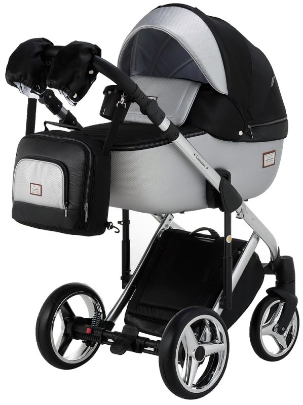 Коляска 2 в 1 Adamex Luciano Polar (Chrome) Y843 чорний (люрікс) - срібло шкіра