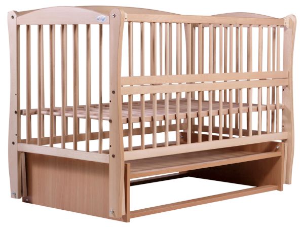 Кровать Babyroom Елит резьба, маятник, откидной бок DER-6  бук светлый (натуральный) Кровать Babyroom Елит резьба, маятник, откидной бок DER-6  бук светлый (натуральный)