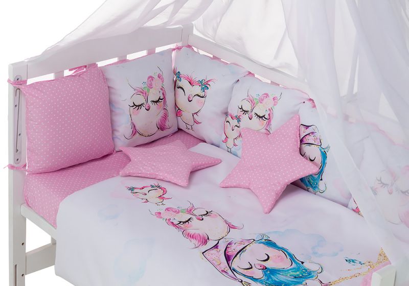 Детская постель Babyroom Bortiki Print-08  pink owl