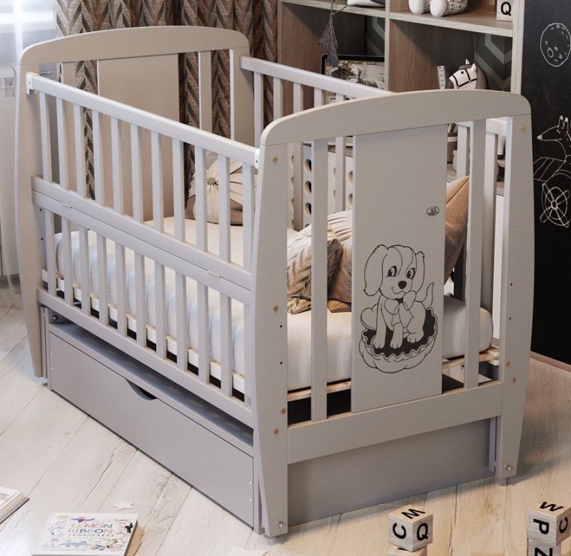 Кровать Babyroom Собачка маятник, ящик, откидной бок DSMYO-3  бук серый