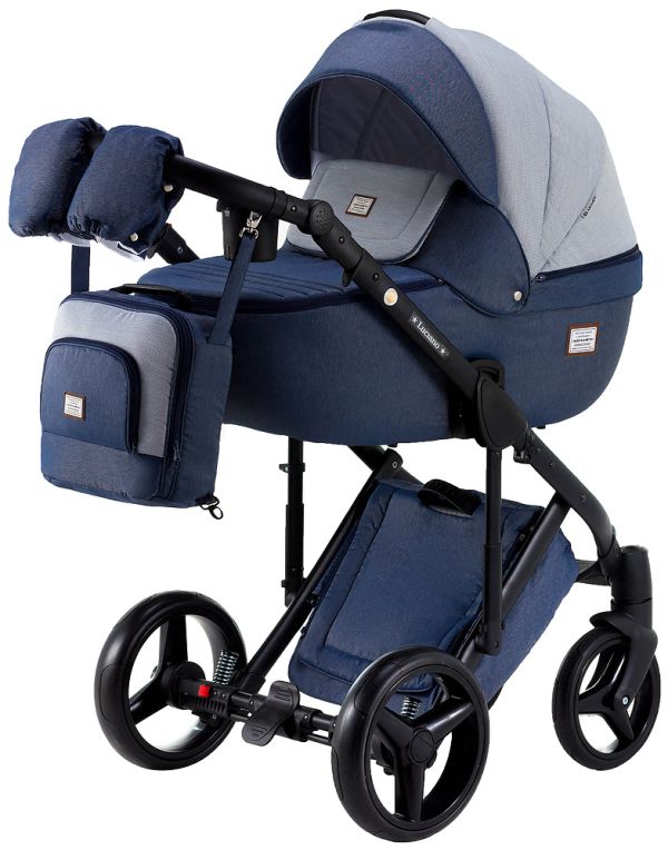 Коляска 2 в 1 Adamex Luciano jeans Y41 синий джинс - голубой (елочка)