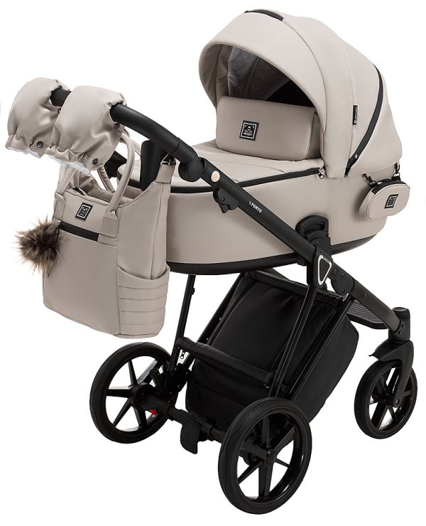 Коляска 2 в 1 Adamex Porto ECO шкіра 100% SA-7 латте