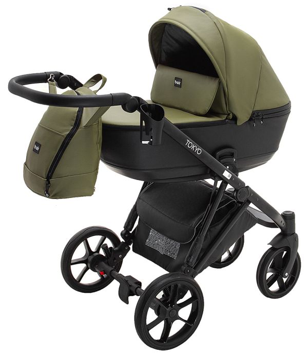 Коляска 2 в 1 Bair Tokyo кожа 100% 74 хаки - черный