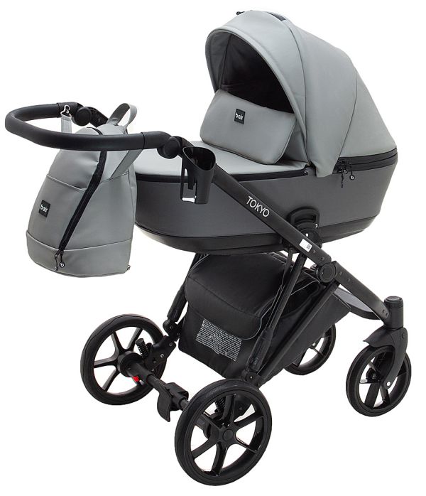 Коляска 2 в 1 Bair Tokyo кожа 100% 76 серый - графит