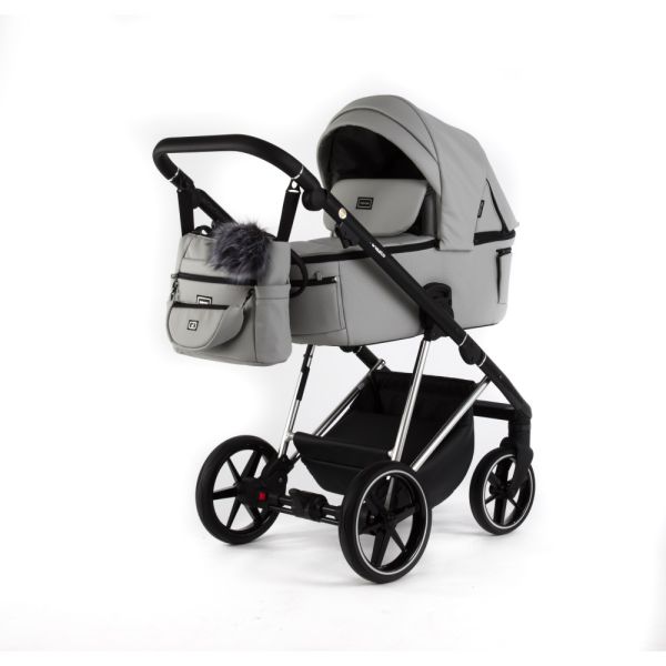 Коляска 2 в 1 Adamex Vasco SA-507 серая кожа золотая рама