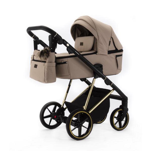 Коляска 2 в 1 Adamex Vasco TK-867 бежевый ткань золотая рама