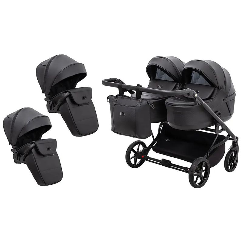 Коляска 2 в 1 для двойни Adamex Leo Duo Eco Black (SA-2)