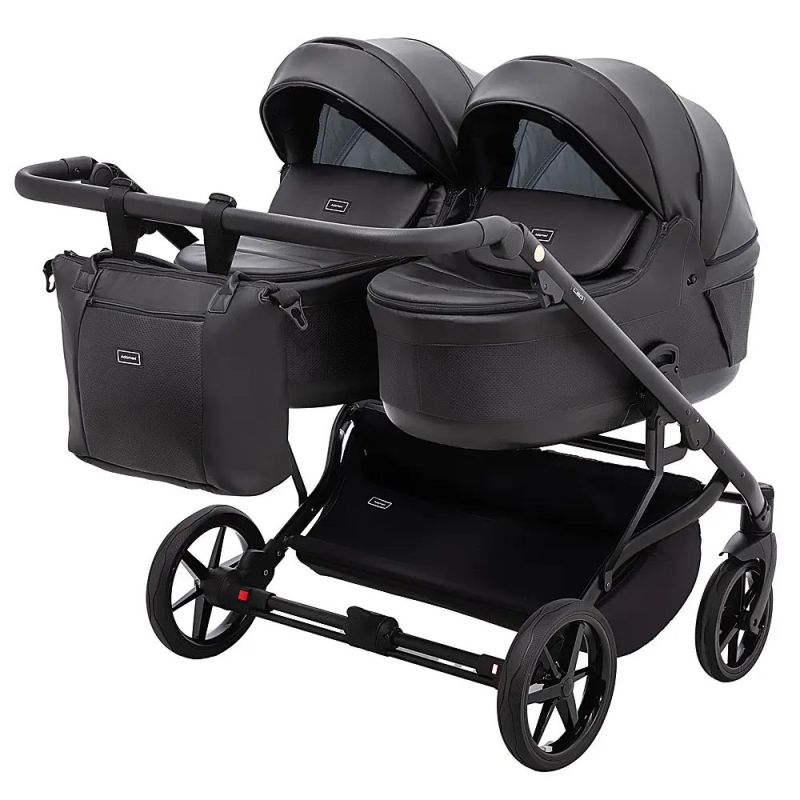 Коляска 2 в 1 для двойни Adamex Leo Duo Eco Black (SA-2)