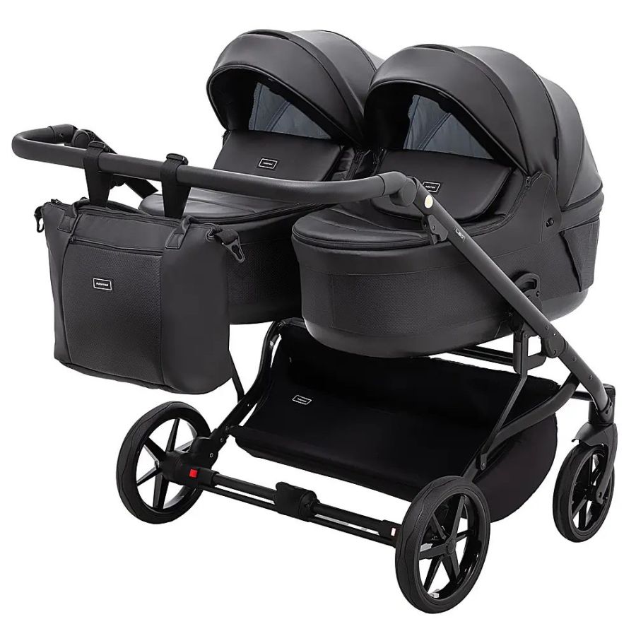 Коляска 2 в 1 для двойни Adamex Leo Duo Eco Black (SA-2)