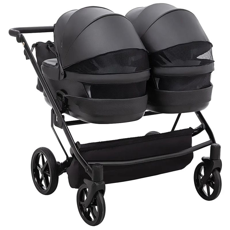 Коляска 2 в 1 для двойни Adamex Leo Duo Eco Black (SA-2)