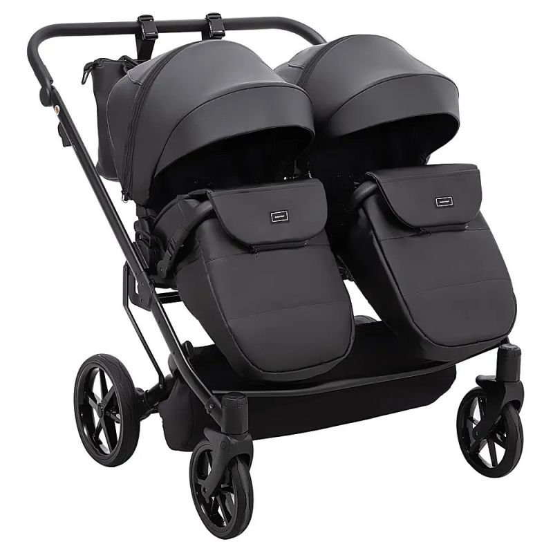 Коляска 2 в 1 для двойни Adamex Leo Duo Eco Black (SA-2)