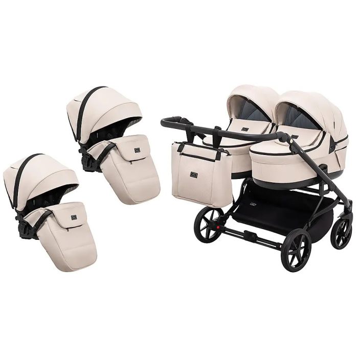 Коляска 2 в 1 для двойни Adamex Leo Duo Eco Latte (SA-7)
