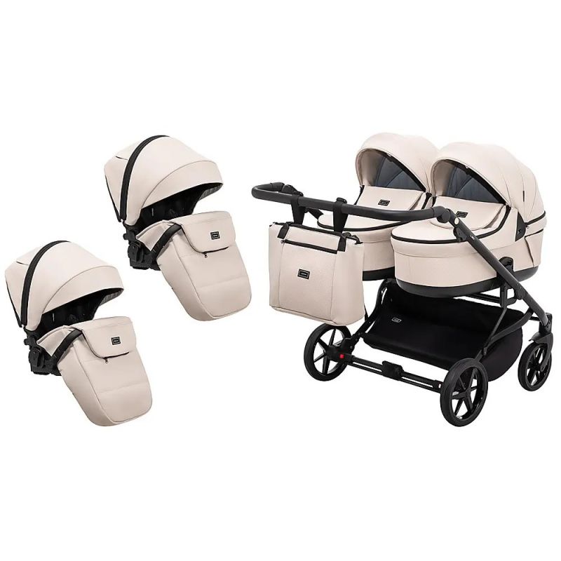 Коляска 2 в 1 для двойни Adamex Leo Duo Eco Latte (SA-7)
