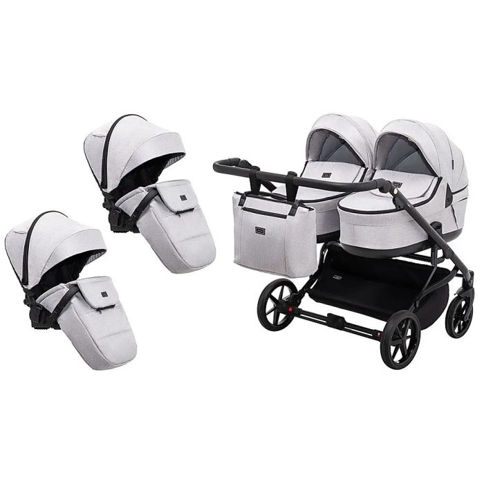Коляска 2 в 1 для двойни Adamex Leo Duo Tip Light Grey (TК-1)