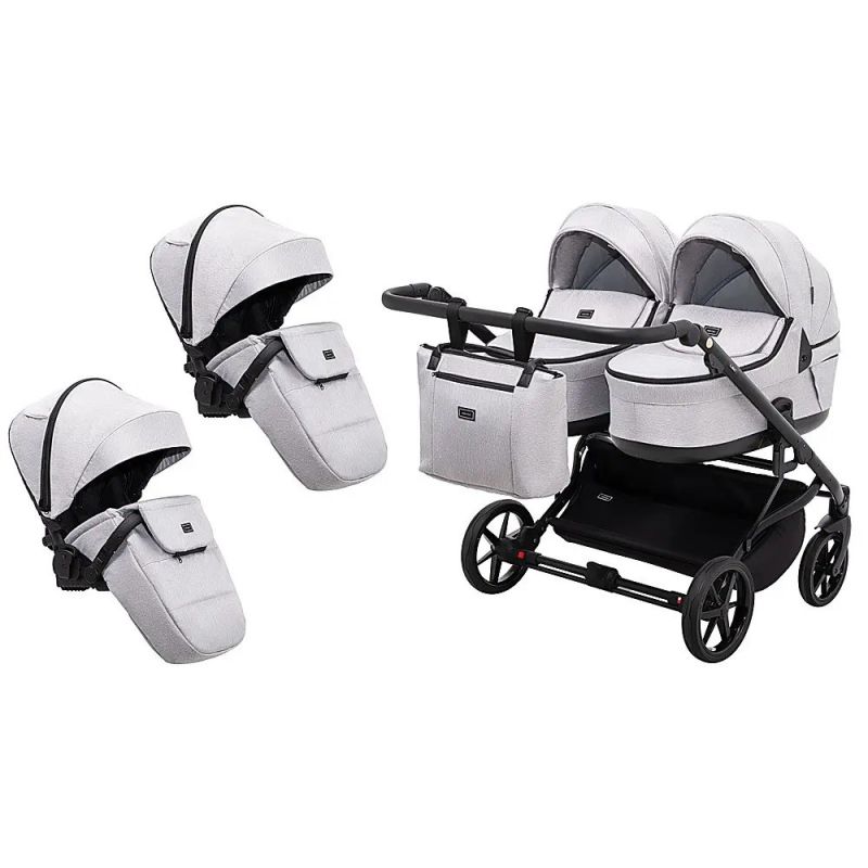 Коляска 2 в 1 для двойни Adamex Leo Duo Tip Light Grey (TК-1)