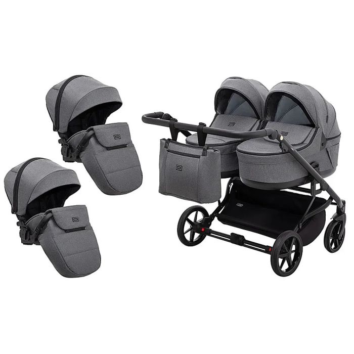 Коляска 2 в 1 для двойни Adamex Leo Duo Tip Graphite (TК-57)