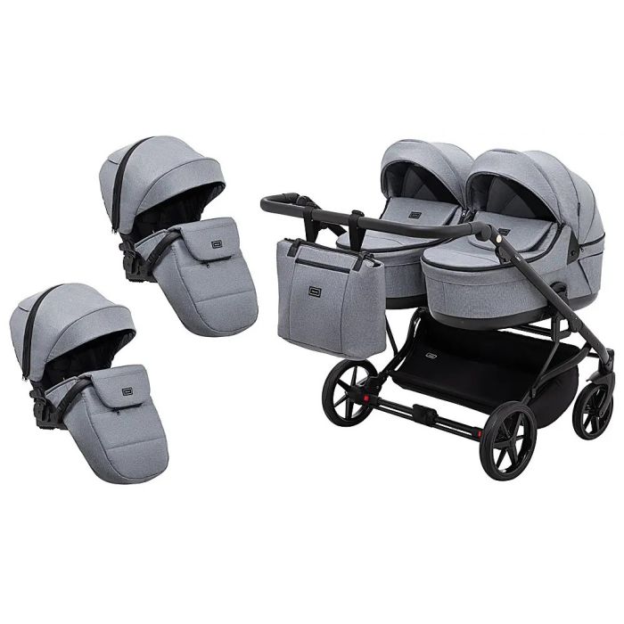 Коляска 2 в 1 для двойни Adamex Leo Duo Tip Dark Grey (TК-60)