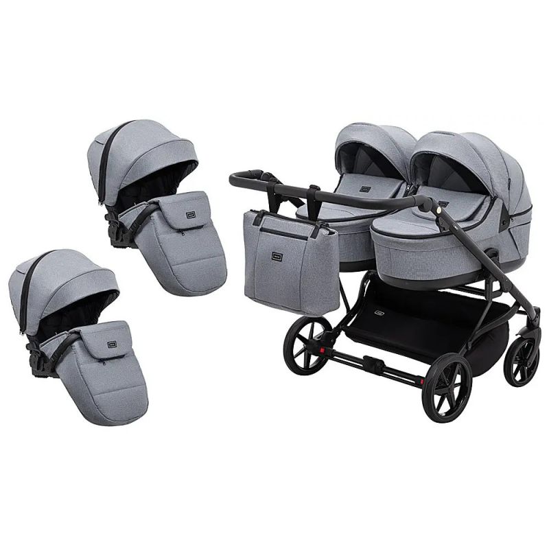 Коляска 2 в 1 для двойни Adamex Leo Duo Tip Dark Grey (TК-60)