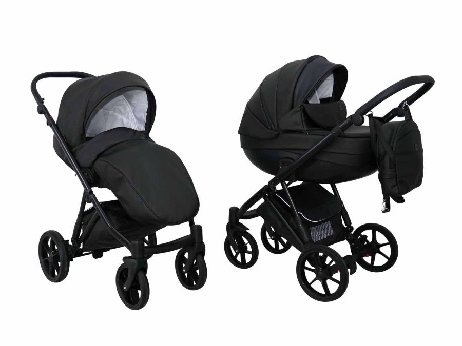 Коляска 2 в 1 Mikrus Viva Sport 14 черная кожа