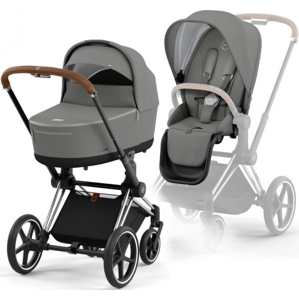 Коляска 2 в 1 Cybex Priam 4.0 Mirage Grey шасси Chrome Brown
