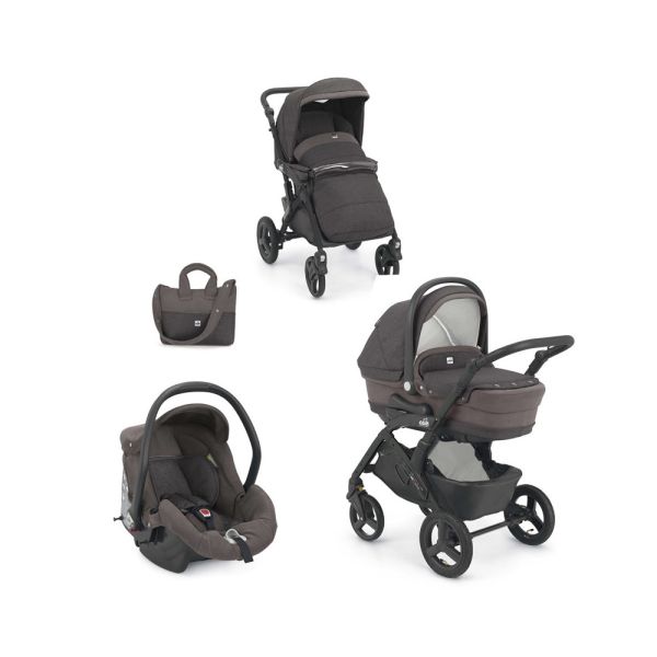 Коляска 3 в 1 Cam Dinamico Up Top на чорній рамі, коричнева